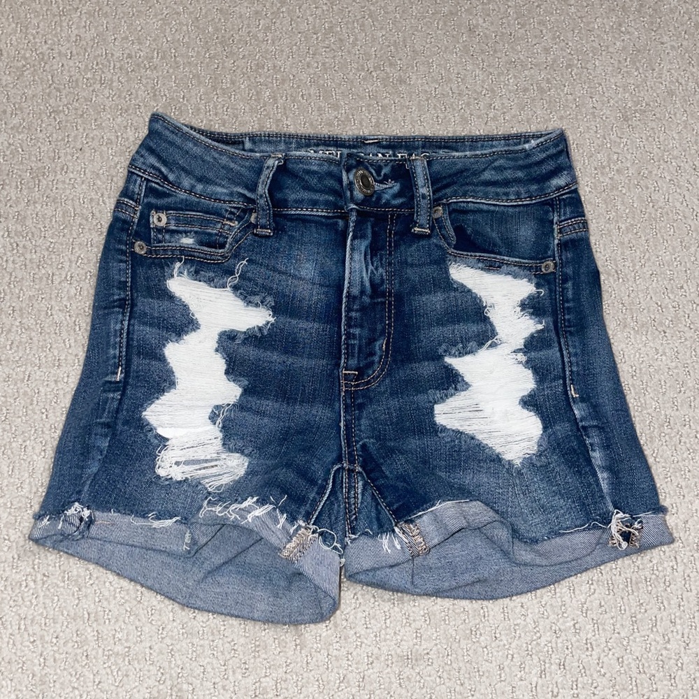 Distressed high waisted denim shorts